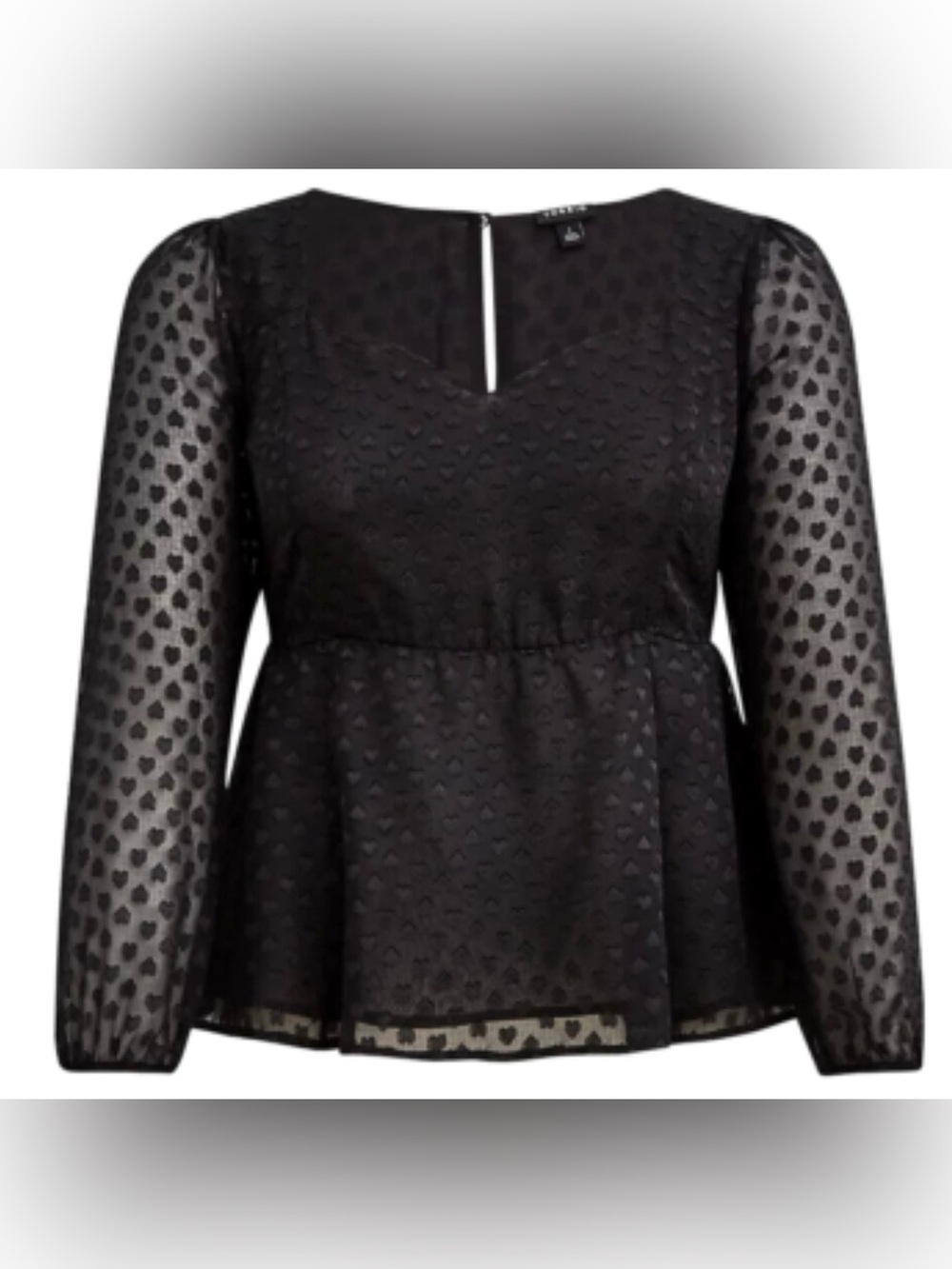 Torrid Black Peplum Chiffon Lining Clip Heart Blouse Back Button Size 2 (2X)
